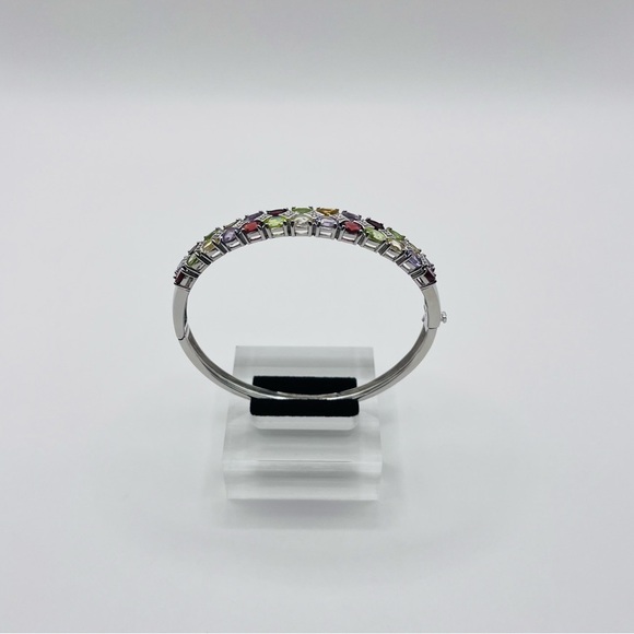 Genuine 5.00 ct Multi Gemstones Sterling Silver Cuff Bracelet - Picture 3 of 9